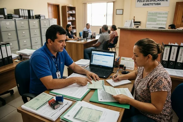 Despachante orientando cliente sobre documentação de veículo em Abaetetuba.